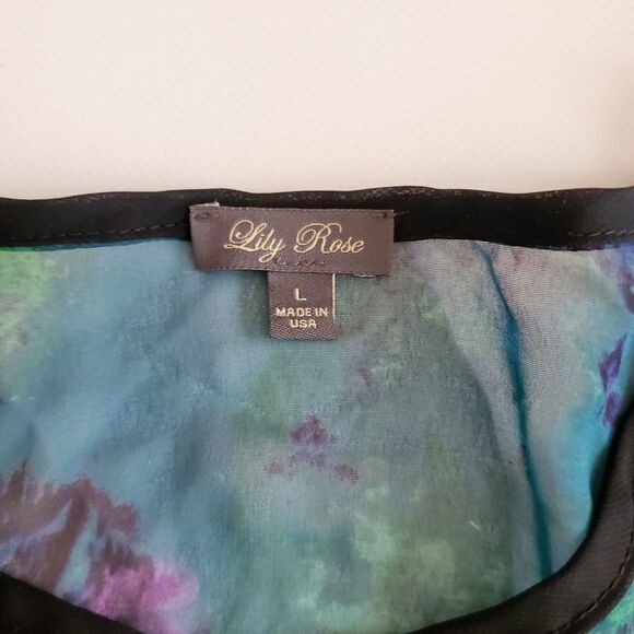 1201 * Lily Rose Floral Sheer Blouse Blue Green Size L - Picture 3 of 10
